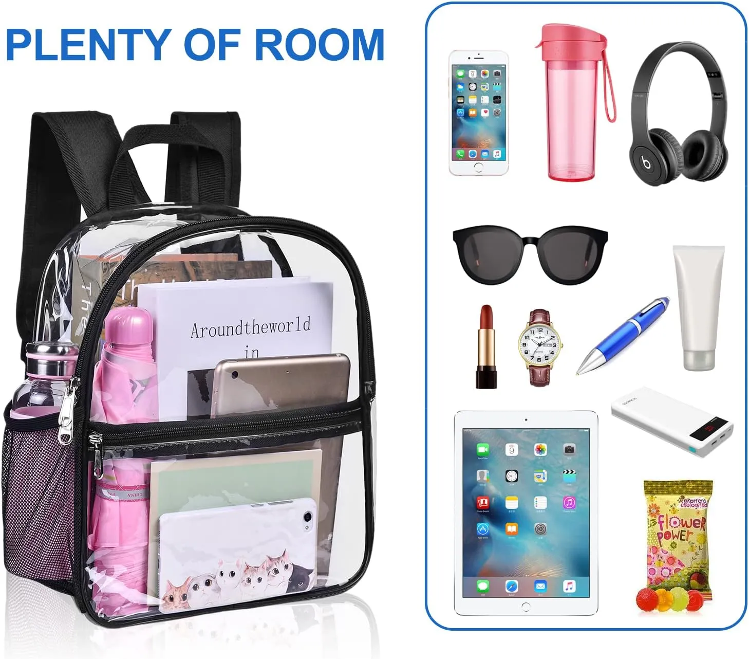 USPECLARE Clear Backpack for Stadium Approved 12×6×12, Water proof Clear Bag for Stadium Events and Concert Work Sport Event