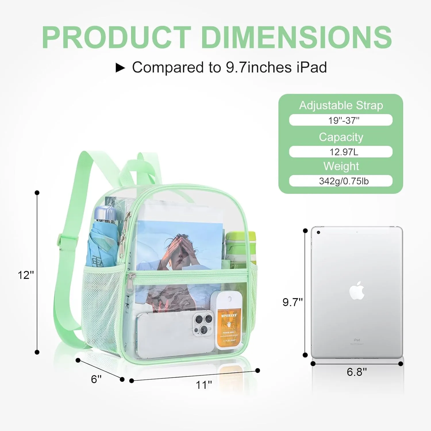 USPECLARE Clear Backpack Stadium Approved 12X11x6, Waterproof Clear Bag Stadium Backpack for Concert Work Sport Event