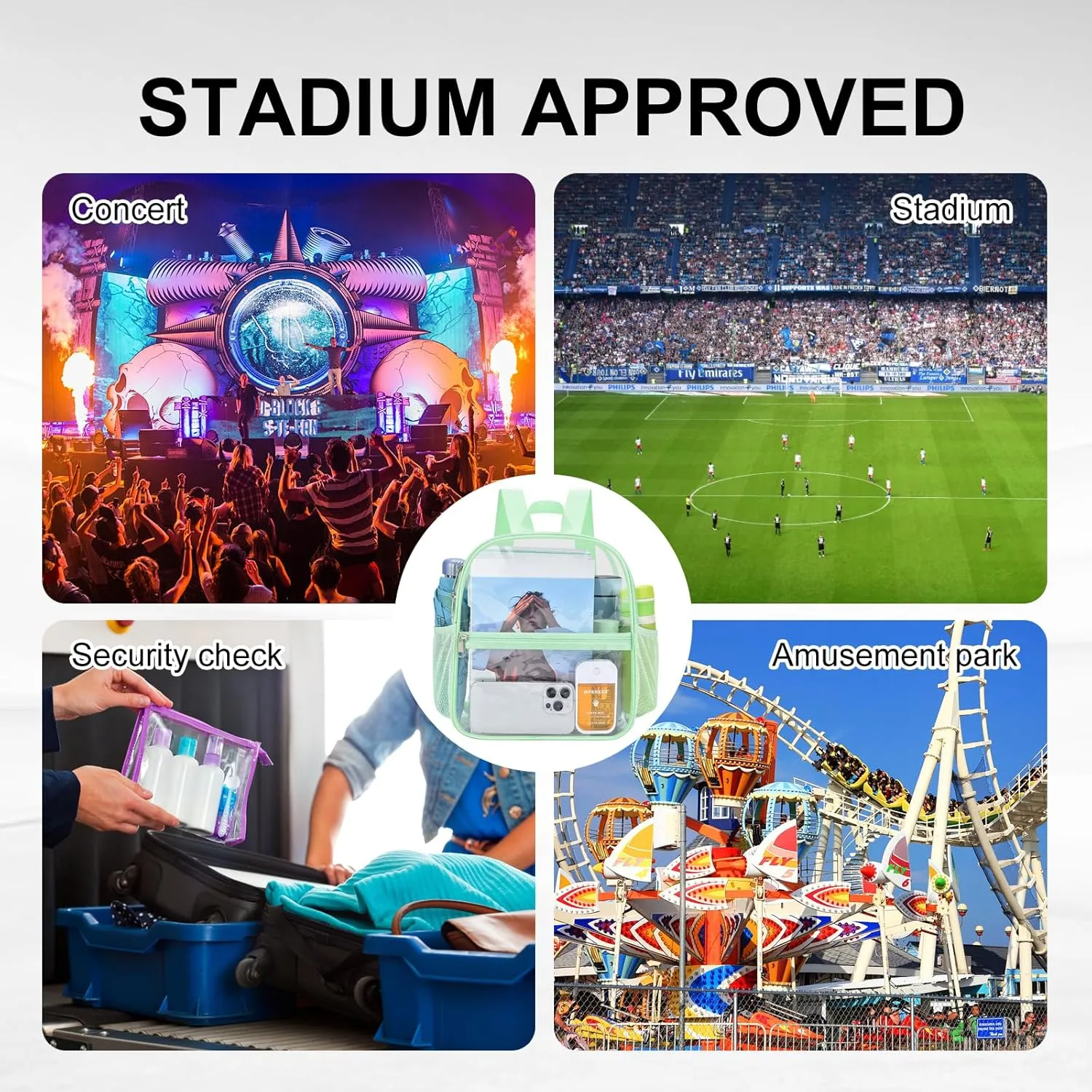 USPECLARE Clear Backpack Stadium Approved 12X11x6, Waterproof Clear Bag Stadium Backpack for Concert Work Sport Event