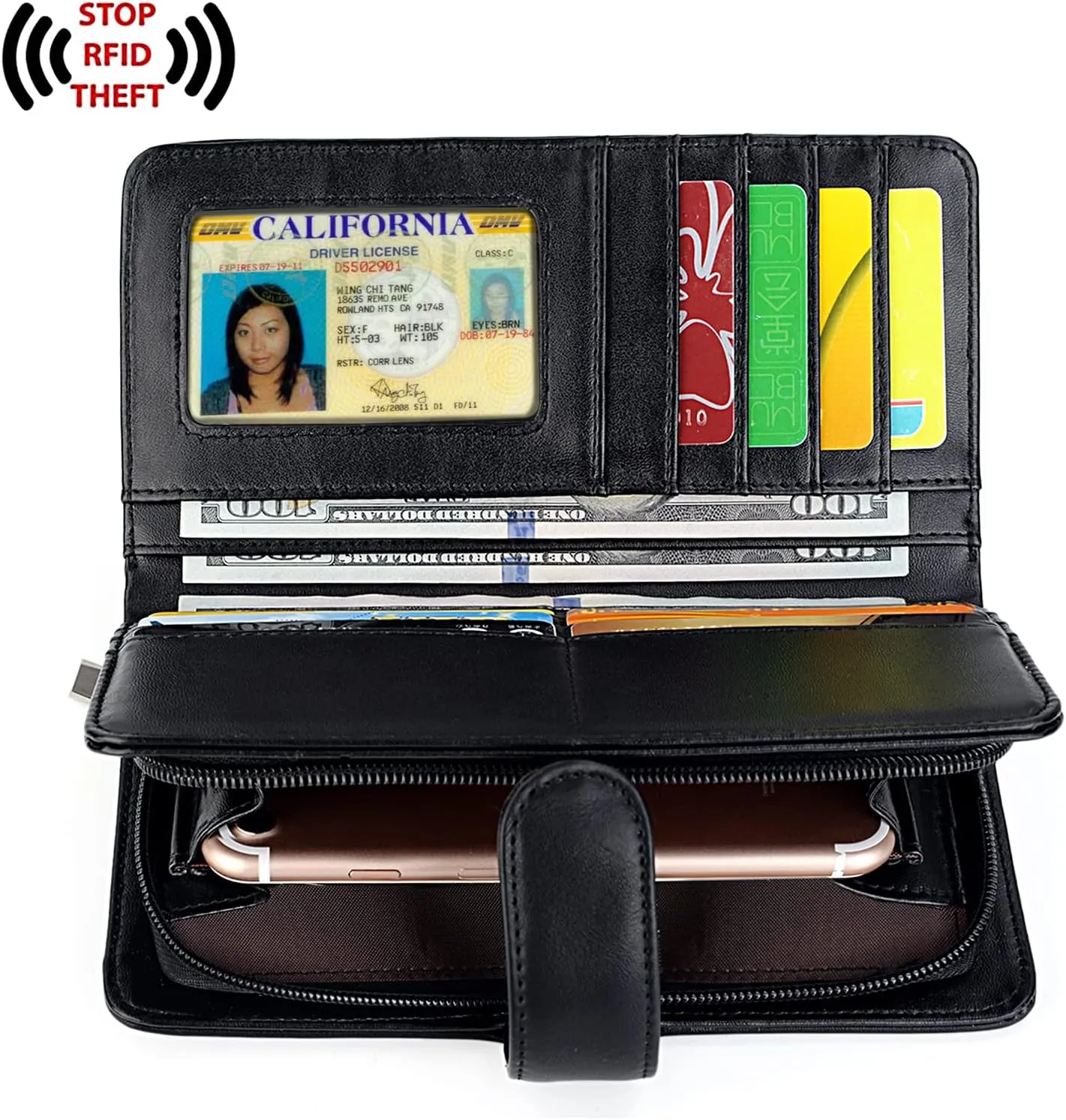 UTO Wallet Women Vegan Leather Wristlet Snap Long Purse Credit Card Holder Elegant Clutch