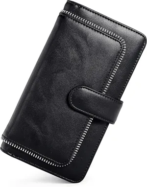 UTO Wallet Women Vegan Leather Wristlet Snap Long Purse Credit Card Holder Elegant Clutch