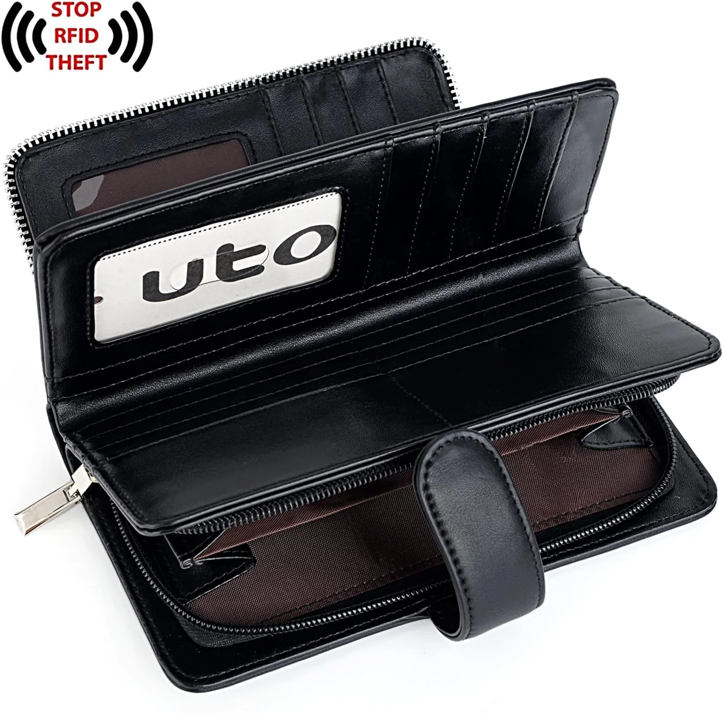 UTO Wallet Women Vegan Leather Wristlet Snap Long Purse Credit Card Holder Elegant Clutch