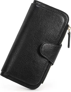 UTO Wallet Women Vegan Leather Wristlet Snap Long Purse Credit Card Holder Elegant Clutch