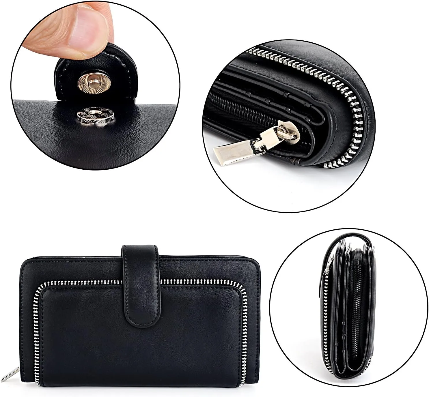 UTO Wallet Women Vegan Leather Wristlet Snap Long Purse Credit Card Holder Elegant Clutch
