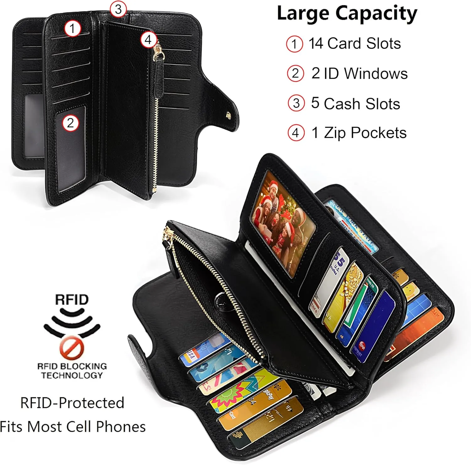 UTO Wallet Women Vegan Leather Wristlet Snap Long Purse Credit Card Holder Elegant Clutch