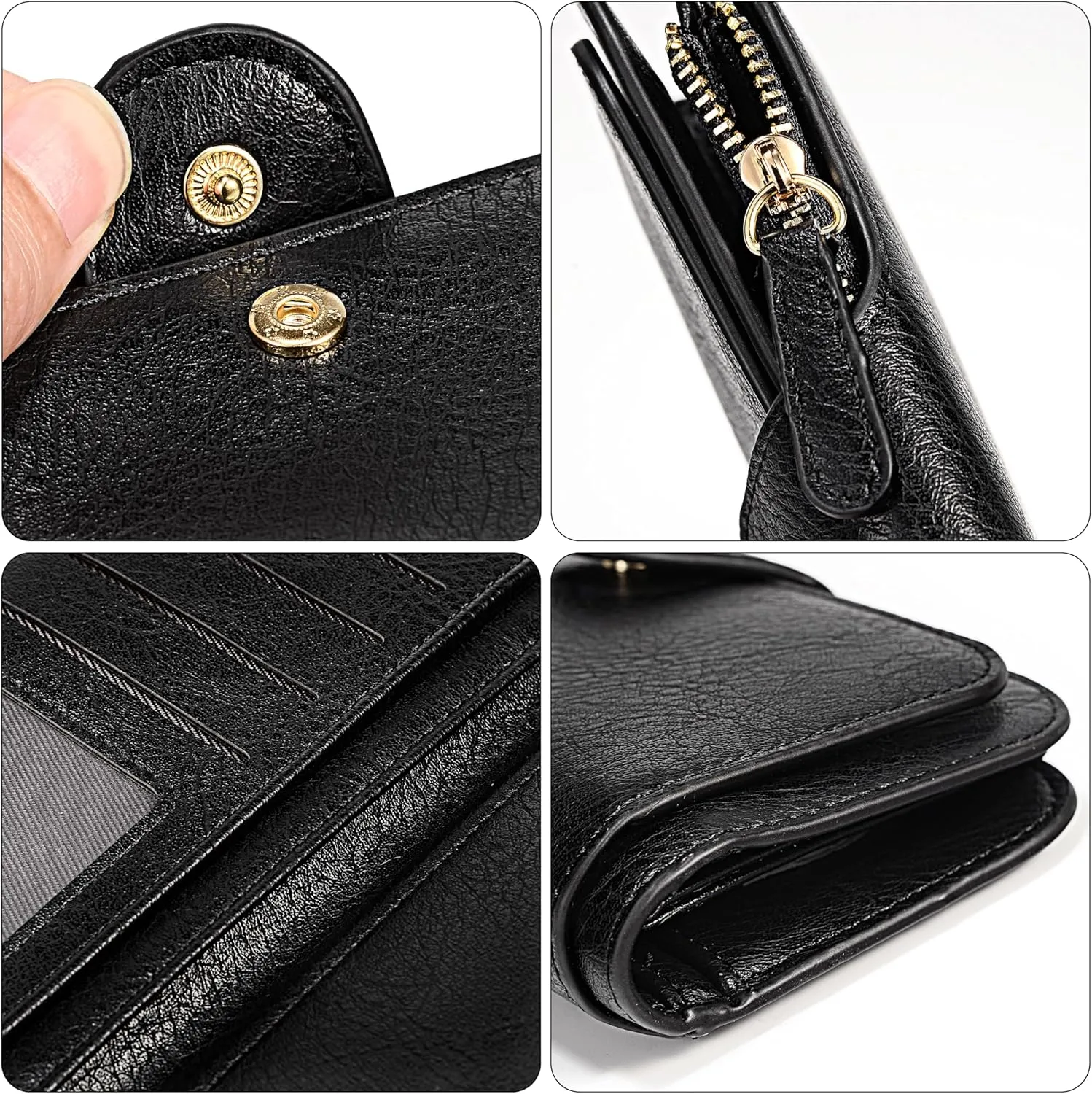UTO Wallet Women Vegan Leather Wristlet Snap Long Purse Credit Card Holder Elegant Clutch