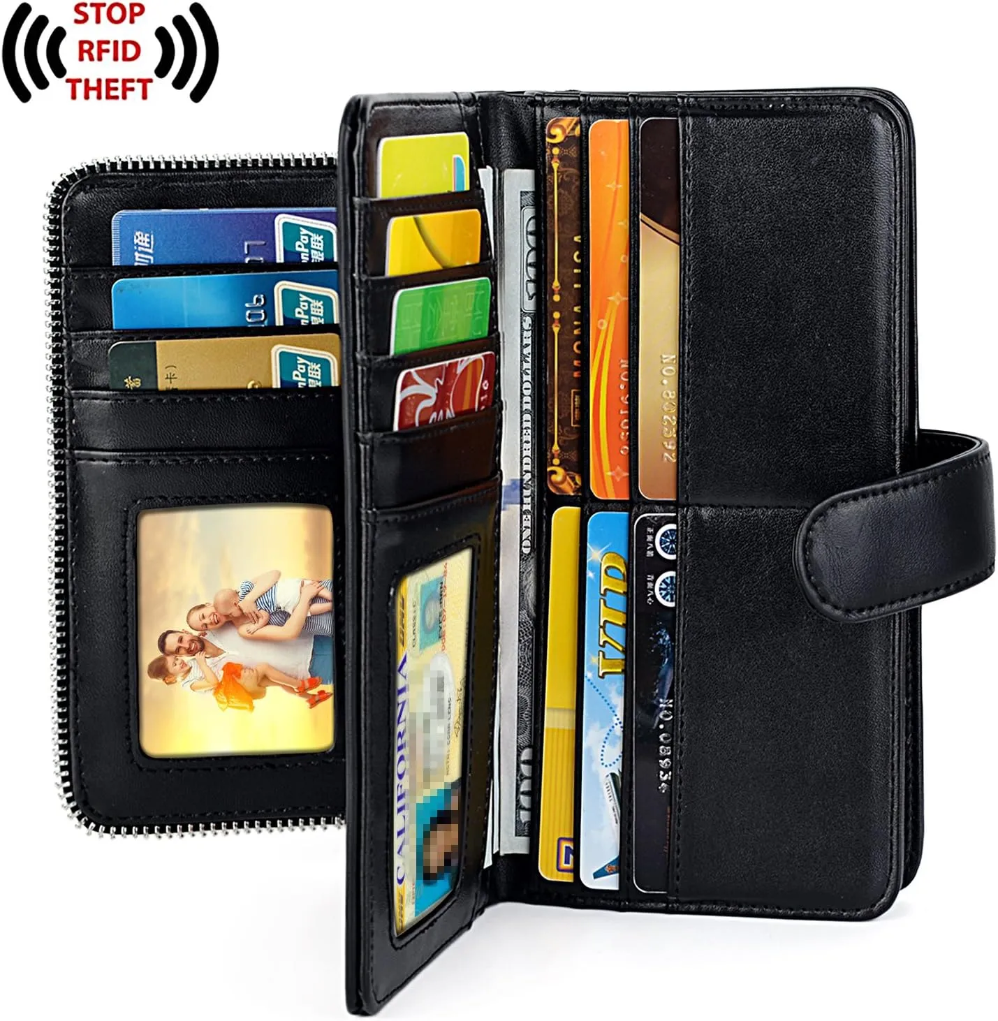 UTO Wallet Women Vegan Leather Wristlet Snap Long Purse Credit Card Holder Elegant Clutch