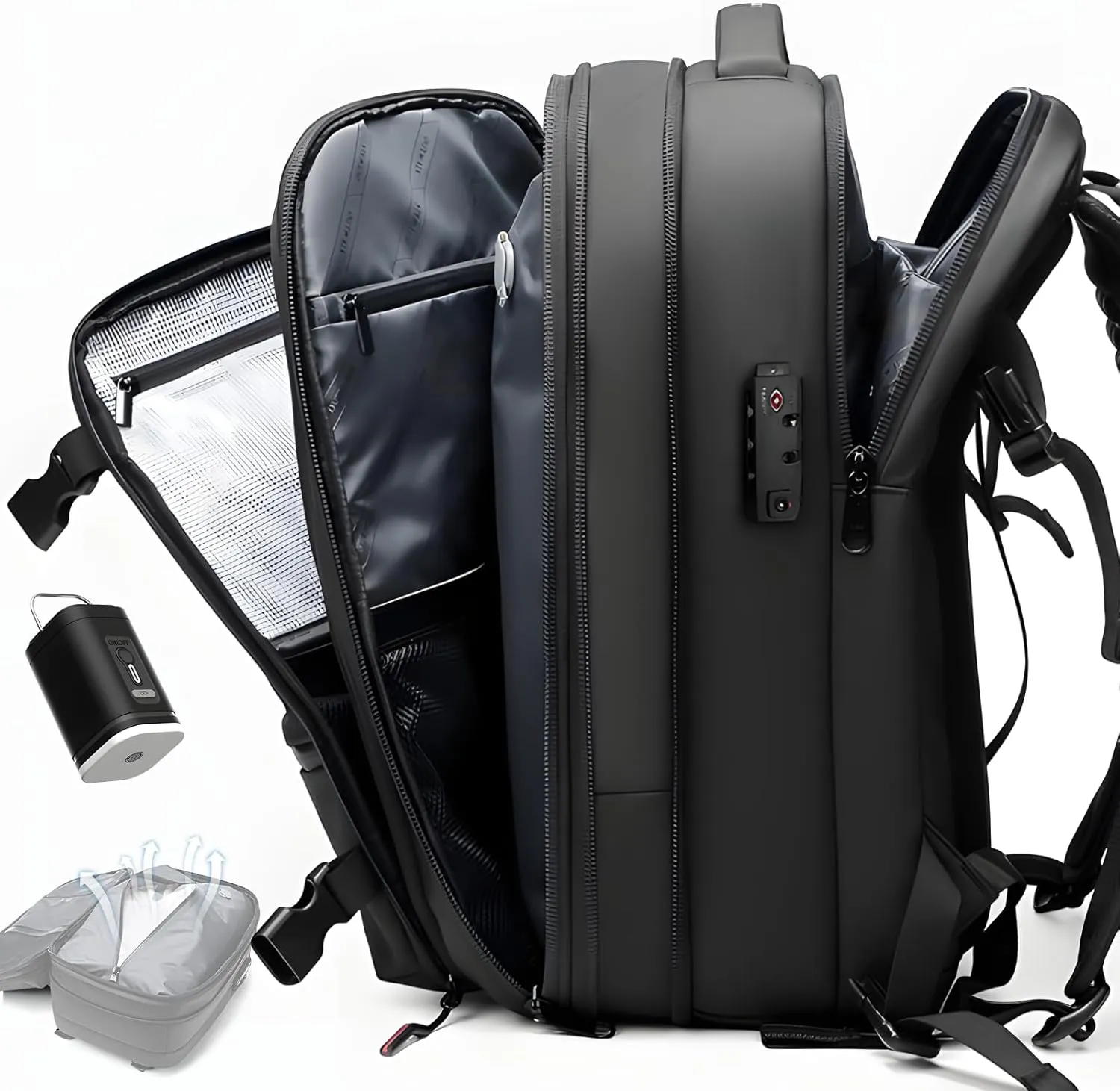 Vacpack, Vacuum Backpack, Carry On Airback Backpack, 60L Expandable Travel Airbag with Vacuum Seal Compression, Water Resistant, TSA Anti-Theft (Electric Air Pump Included)