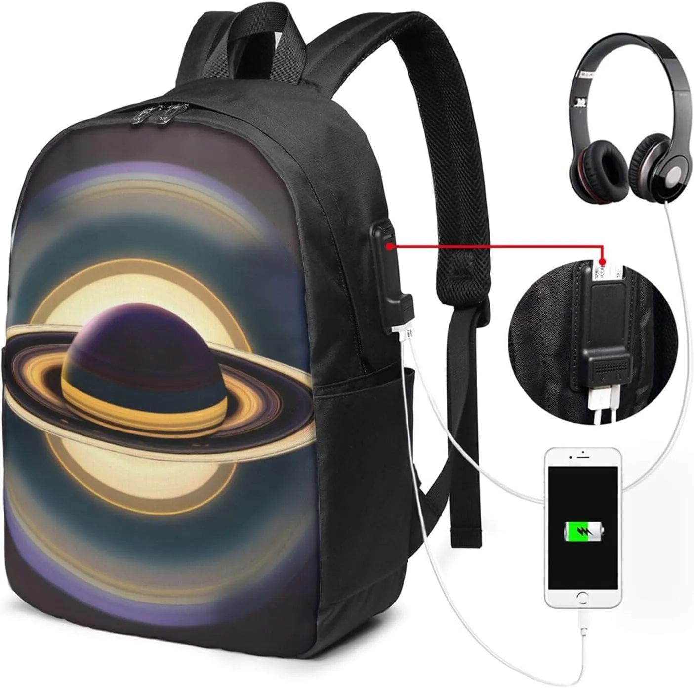 vacsAX Durable Ergonomic Backpack With - Large Capacity With USB Ports - Perfect For Women Men Beautiful Saturn