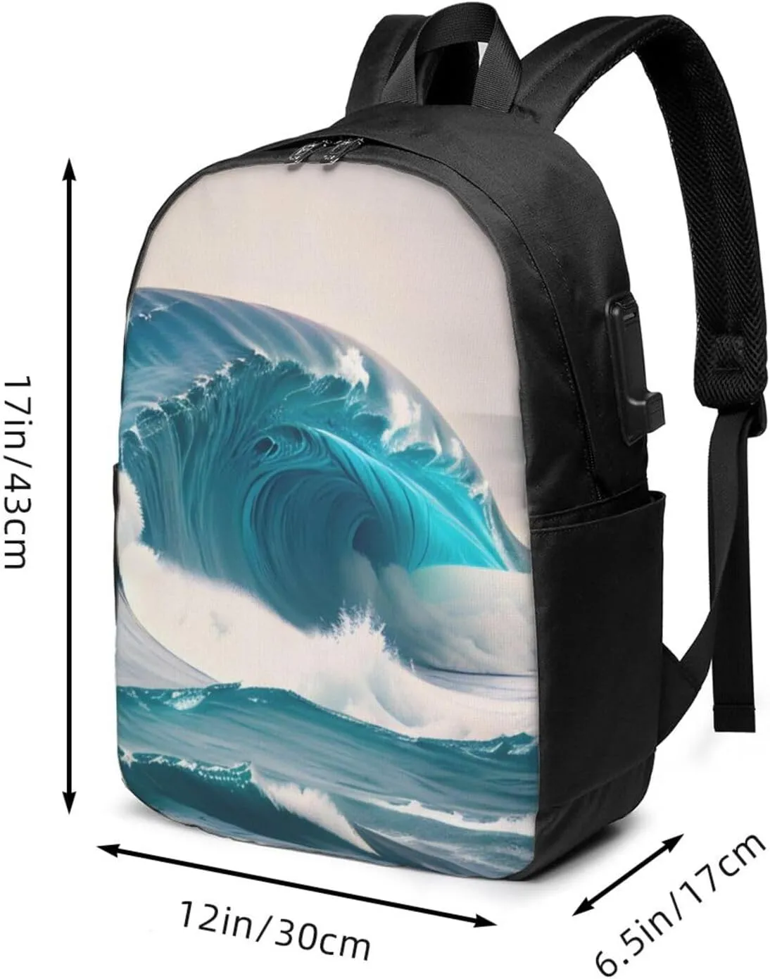 vacsAX Durable Ergonomic Backpack With - Large Capacity With USB Ports - Perfect For Women Men Cartoon blue sea wave