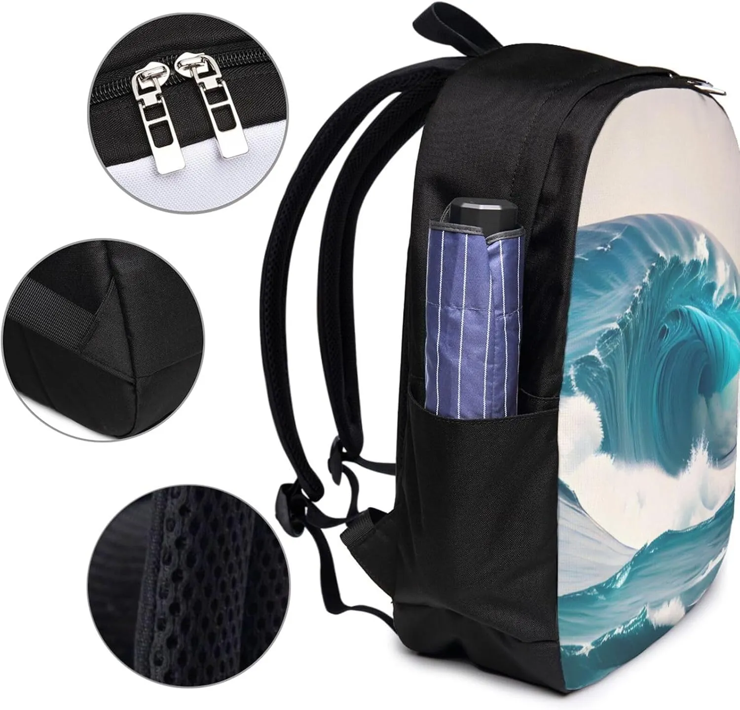 vacsAX Durable Ergonomic Backpack With - Large Capacity With USB Ports - Perfect For Women Men Cartoon blue sea wave