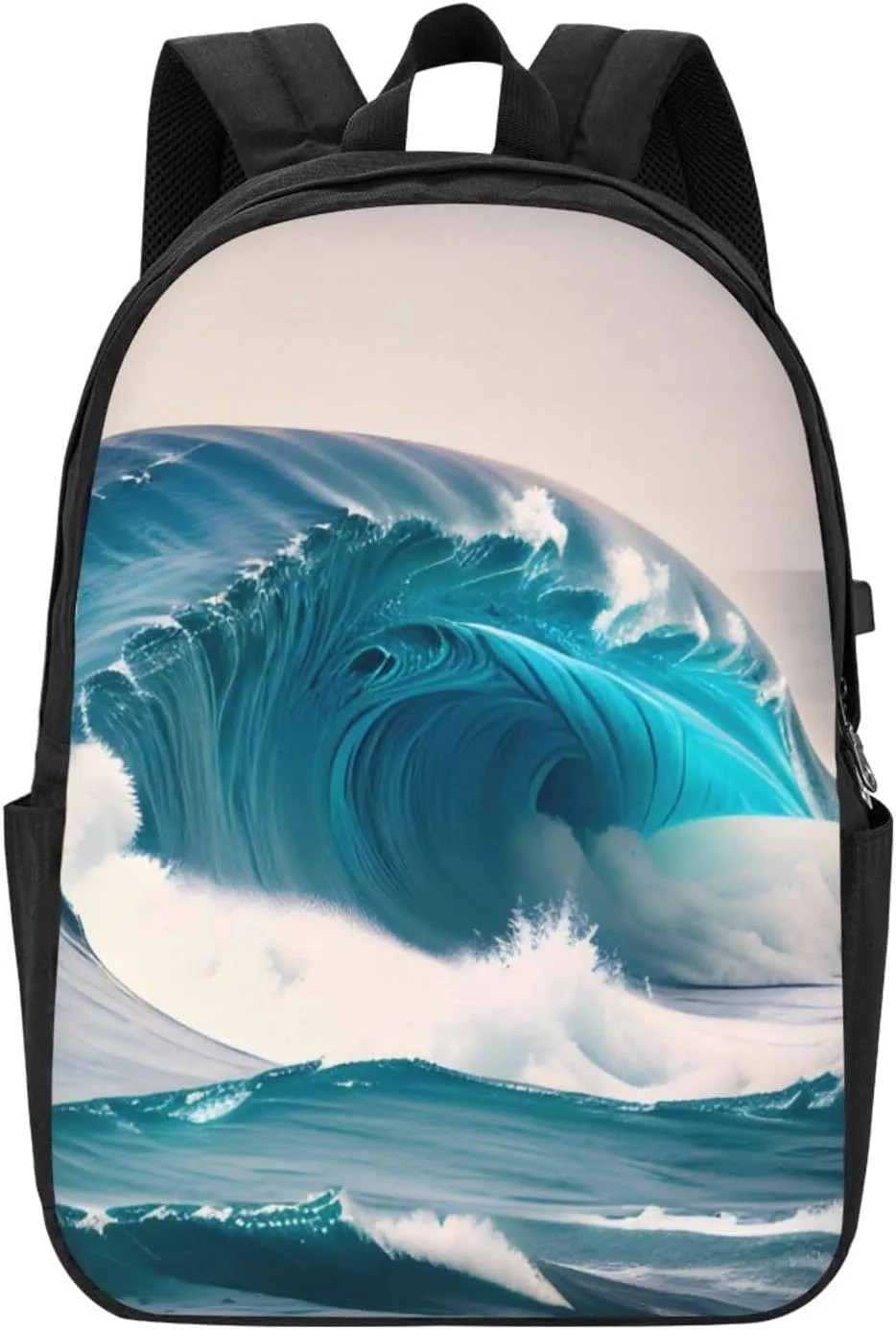 vacsAX Durable Ergonomic Backpack With - Large Capacity With USB Ports - Perfect For Women Men Cartoon blue sea wave