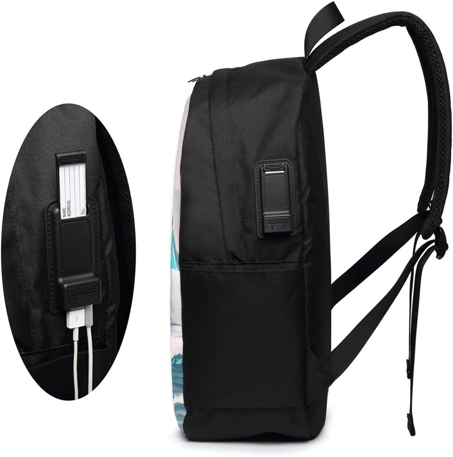 vacsAX Durable Ergonomic Backpack With - Large Capacity With USB Ports - Perfect For Women Men Cartoon blue sea wave