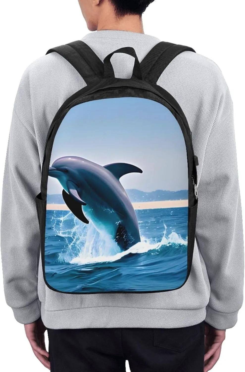 vacsAX Durable Ergonomic Backpack With - Large Capacity With USB Ports - Perfect For Women Men Jumping up dolphins