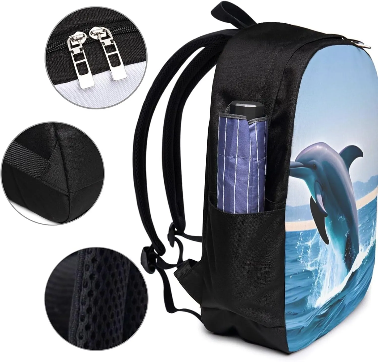 vacsAX Durable Ergonomic Backpack With - Large Capacity With USB Ports - Perfect For Women Men Jumping up dolphins