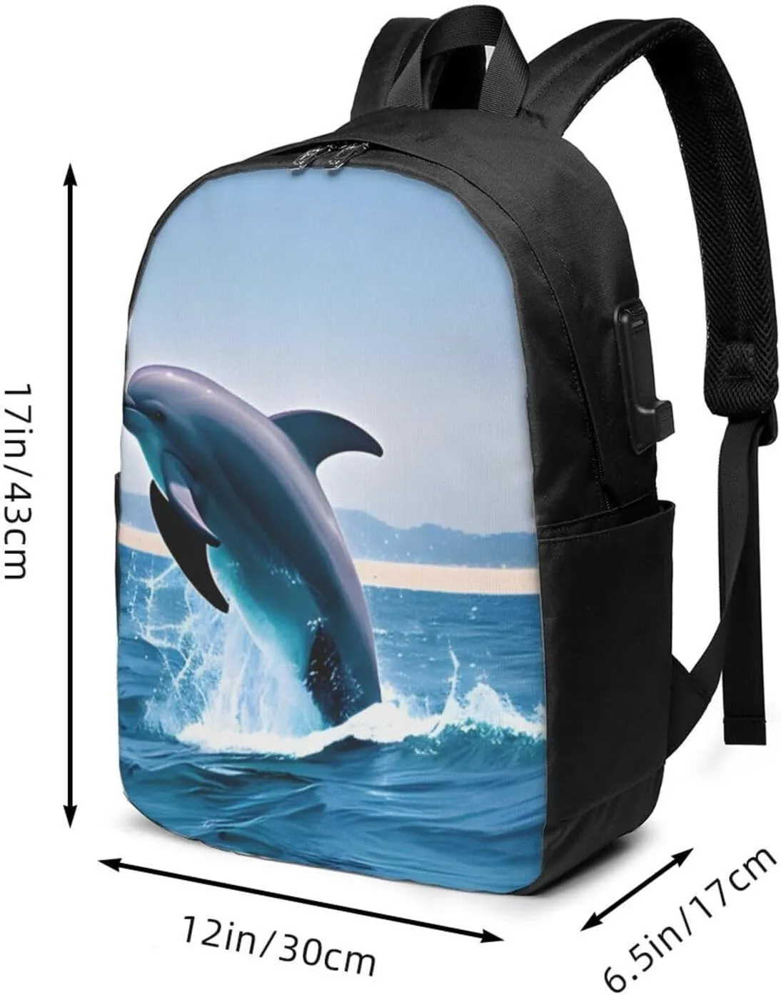 vacsAX Durable Ergonomic Backpack With - Large Capacity With USB Ports - Perfect For Women Men Jumping up dolphins