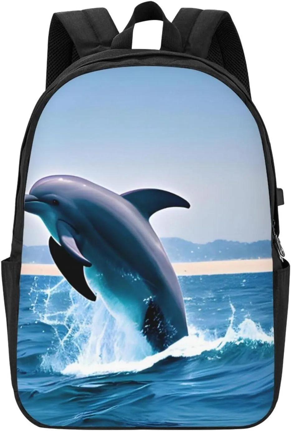 vacsAX Durable Ergonomic Backpack With - Large Capacity With USB Ports - Perfect For Women Men Jumping up dolphins