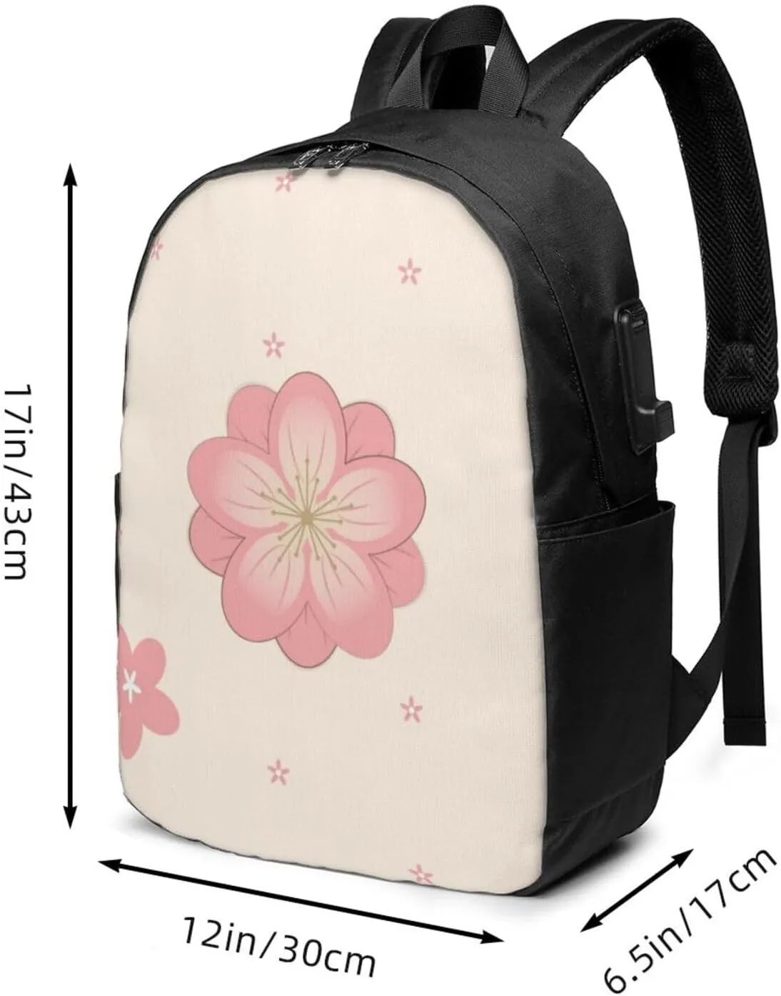 vacsAX Durable Ergonomic Backpack With - Large Capacity With USB Ports - Perfect For Women Men Little pink cherry blossoms