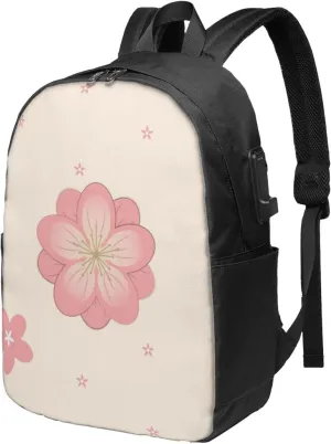 vacsAX Durable Ergonomic Backpack With - Large Capacity With USB Ports - Perfect For Women Men Little pink cherry blossoms