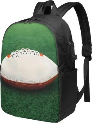 vacsAX Durable Ergonomic Backpack With - Large Capacity With USB Ports - Perfect For Women Men White Rugby Ball