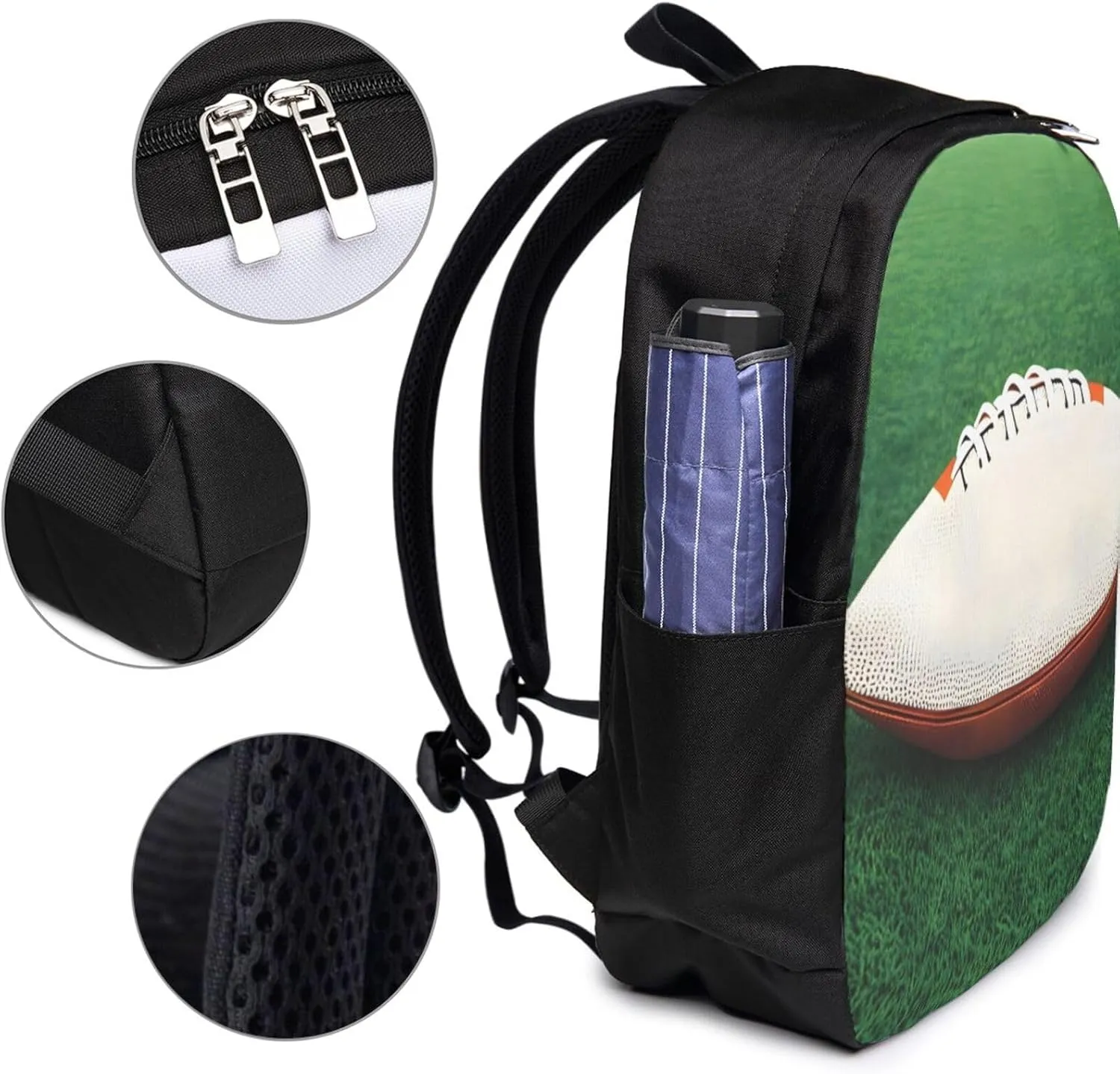 vacsAX Durable Ergonomic Backpack With - Large Capacity With USB Ports - Perfect For Women Men White Rugby Ball
