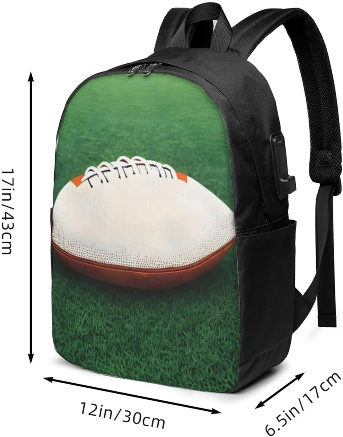 vacsAX Durable Ergonomic Backpack With - Large Capacity With USB Ports - Perfect For Women Men White Rugby Ball