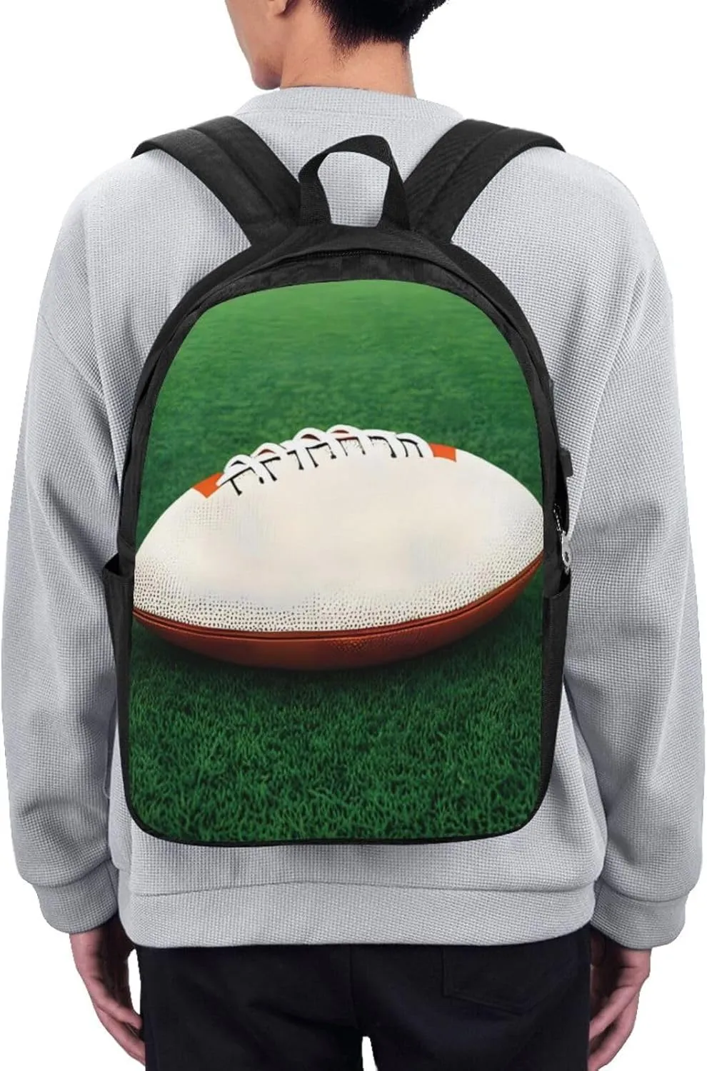 vacsAX Durable Ergonomic Backpack With - Large Capacity With USB Ports - Perfect For Women Men White Rugby Ball