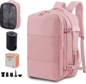 Vacuum Compression Backpack for Travel, Expandable Travel Backpack 60L, Business Bag with Compression, Fits 17-inch Laptop, Waterproof, for Men and Women – Pink