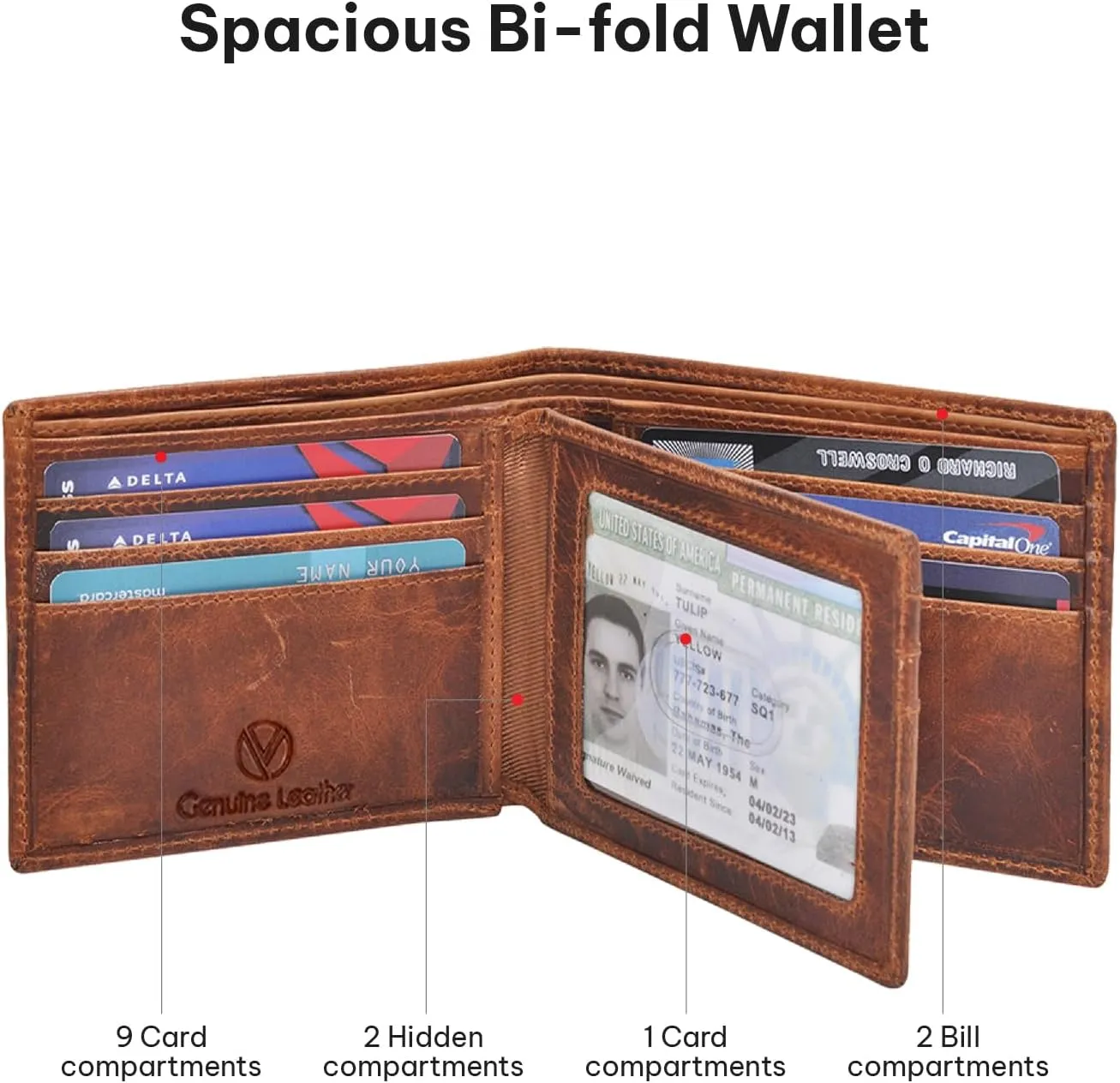 VALENCHI Leather Wallet For Men - RFID Blocking Wallet For Men - Slim Bifold Men's Wallet (Cognac Vintage)
