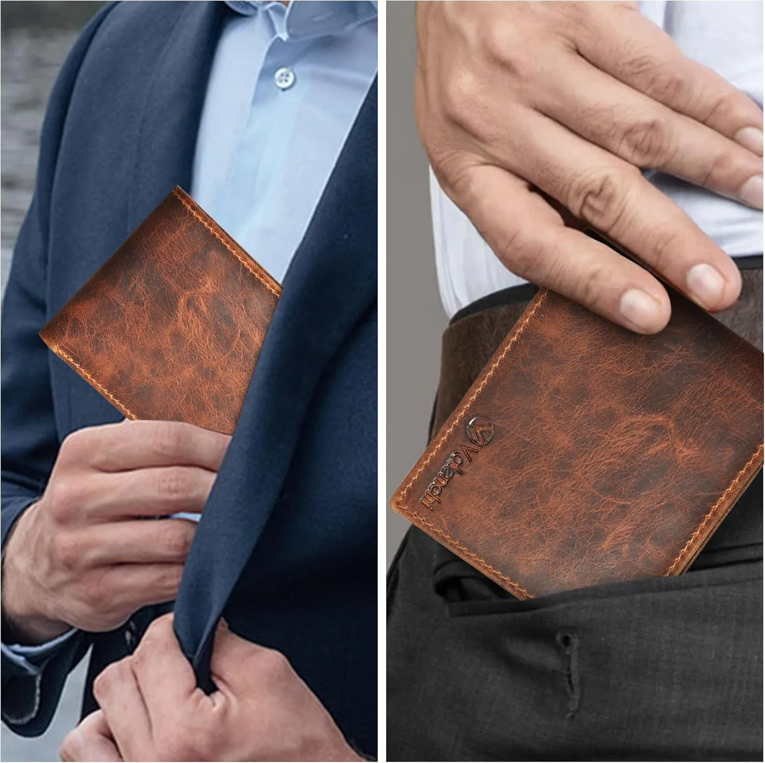 VALENCHI Leather Wallet For Men - RFID Blocking Wallet For Men - Slim Bifold Men's Wallet (Cognac Vintage)