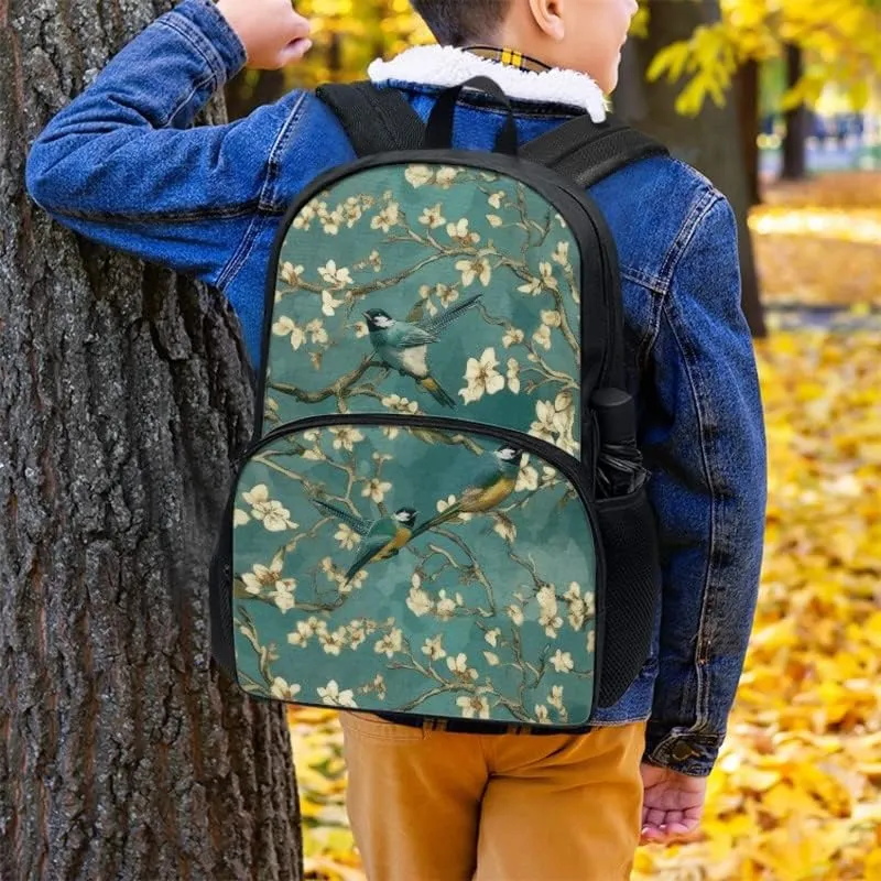 Van Gogh Almond Flower Bird Bookbag 17in Art Oil Painting Sparrow Floral High School Middle School Students Backpack Travel & Work Bookbag Casual Daypack High-Capacity Bag