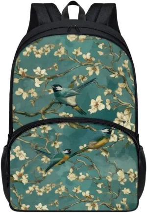 Van Gogh Almond Flower Bird Bookbag 17in Art Oil Painting Sparrow Floral High School Middle School Students Backpack Travel & Work Bookbag Casual Daypack High-Capacity Bag