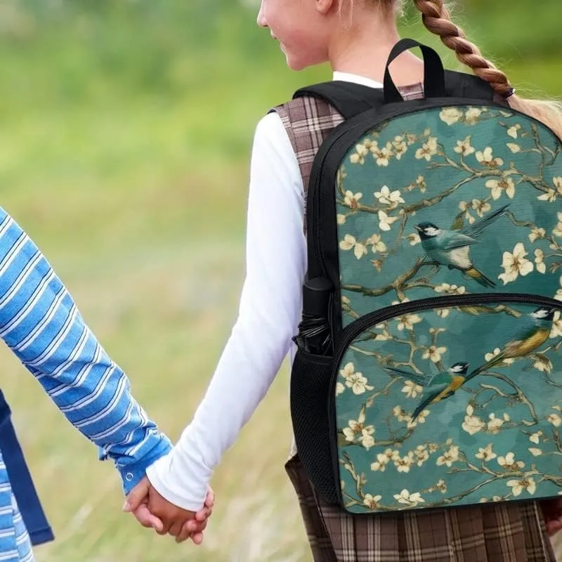 Van Gogh Almond Flower Bird Bookbag 17in Art Oil Painting Sparrow Floral High School Middle School Students Backpack Travel & Work Bookbag Casual Daypack High-Capacity Bag