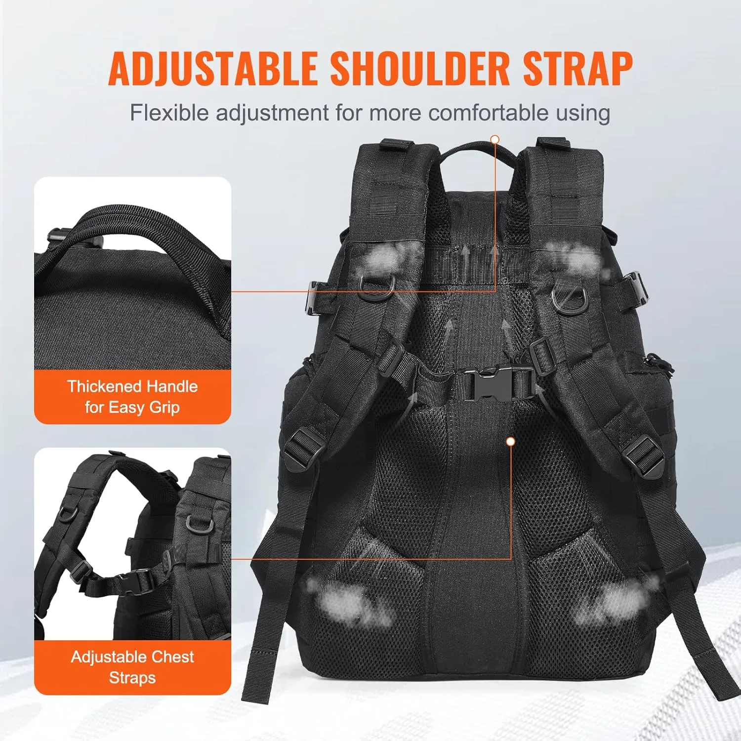VEVOR Tactical Pack, 25L Military Tactical Pack with Molle Design & Sponge Pad, Army Assault Pack Bag for Men and Women, Range Gear Pack Bag for Outdoor Adventure, Hiking, Hunting, Black