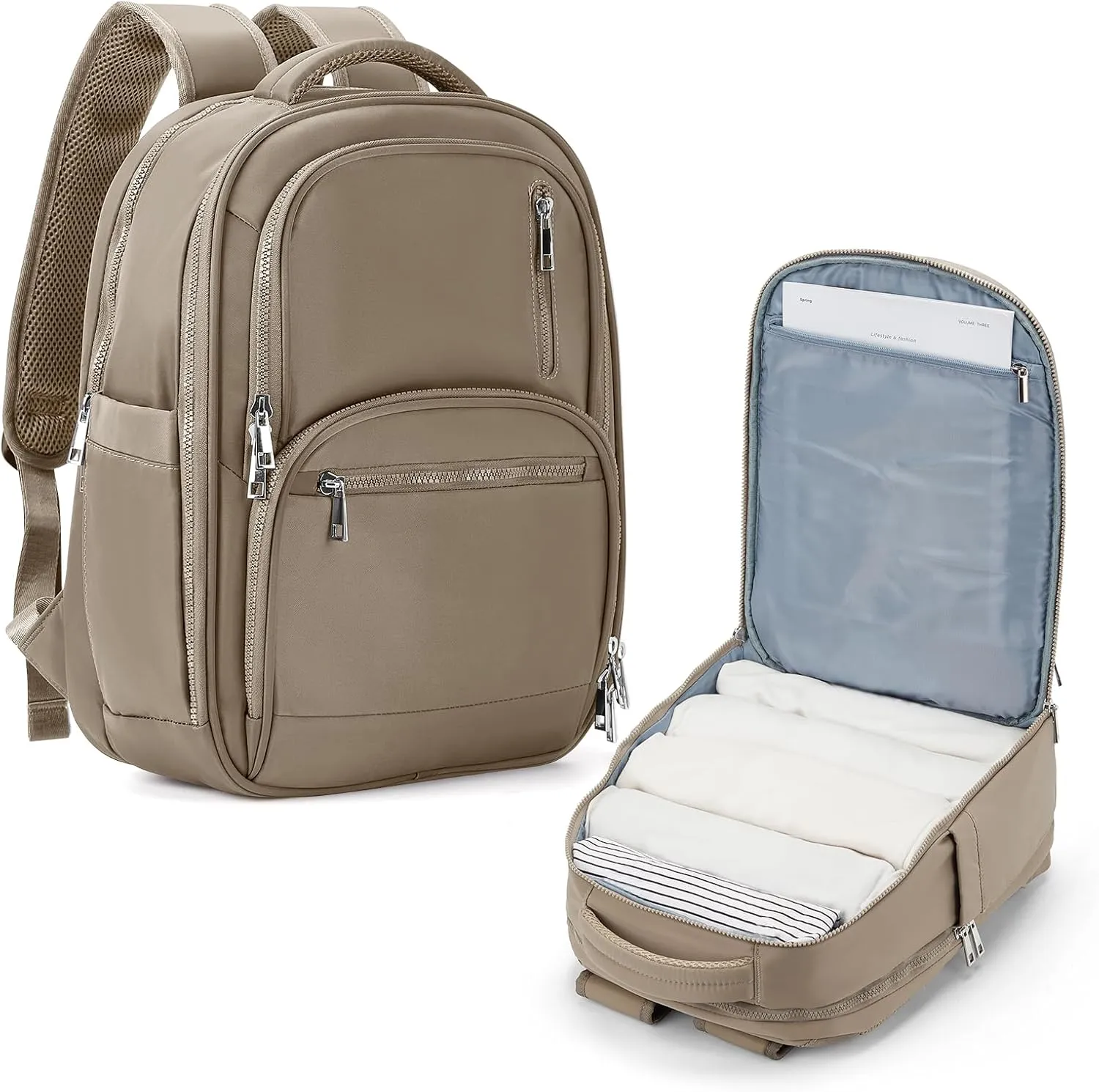 VGCUB Large Travel Backpack Purse for Women Men,Laptop Backpack,Aesthetic Gym Carry on Backpack,Personal Item Size Backpack Casual Daypack Rucksack for Work With USB Charging Port,Khaki