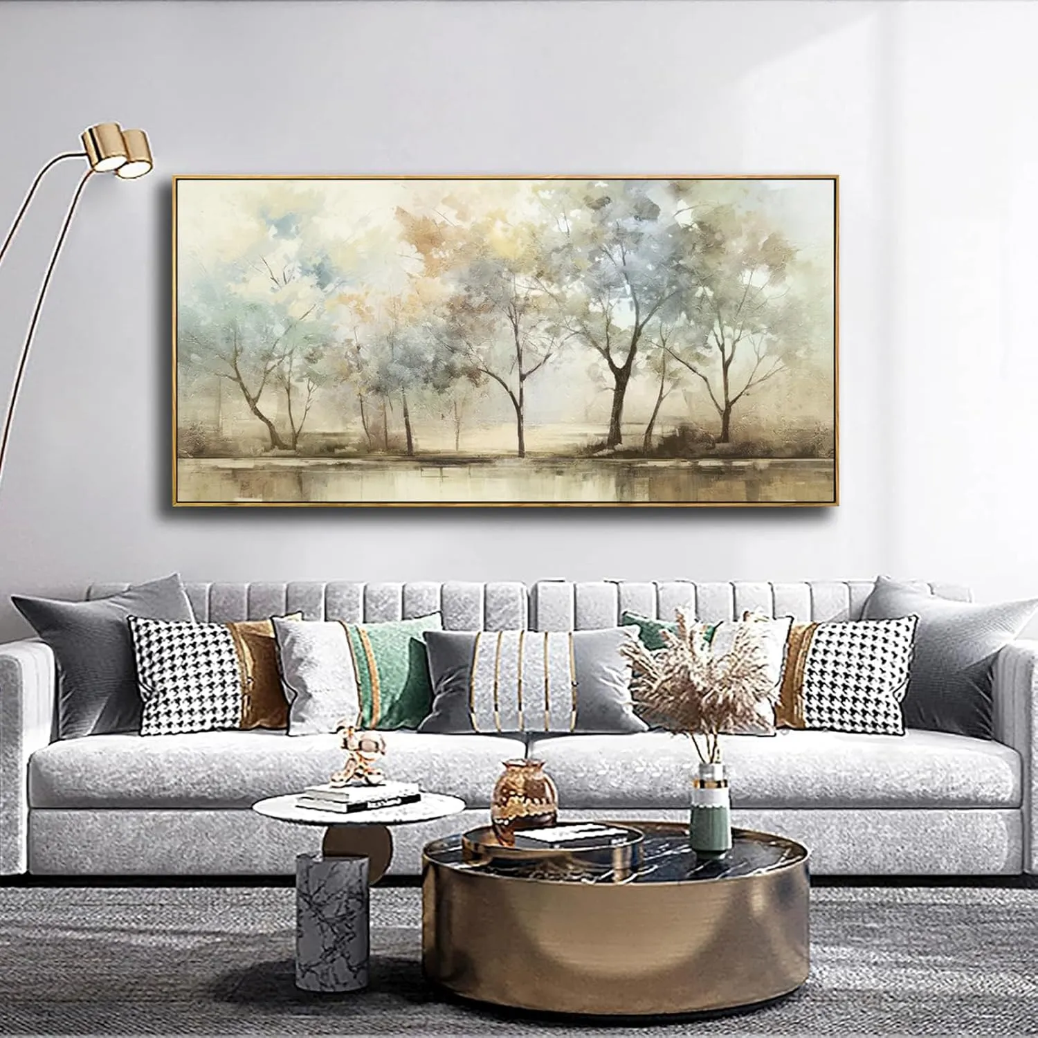 VHMING Abstract Wall Art Artwork Retro Trees Pictures Decor Canvas Painting Framed Ready to Hang Living Room Bedroom and Office Wall Decor 20x40 Inch