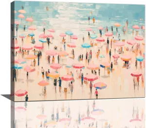 Vintage Beach Wall Art Abstract Canvas Art Pink and Blue Painting Coastal Duo 16x24inch, No Frame, Perfect for Bedroom Decor