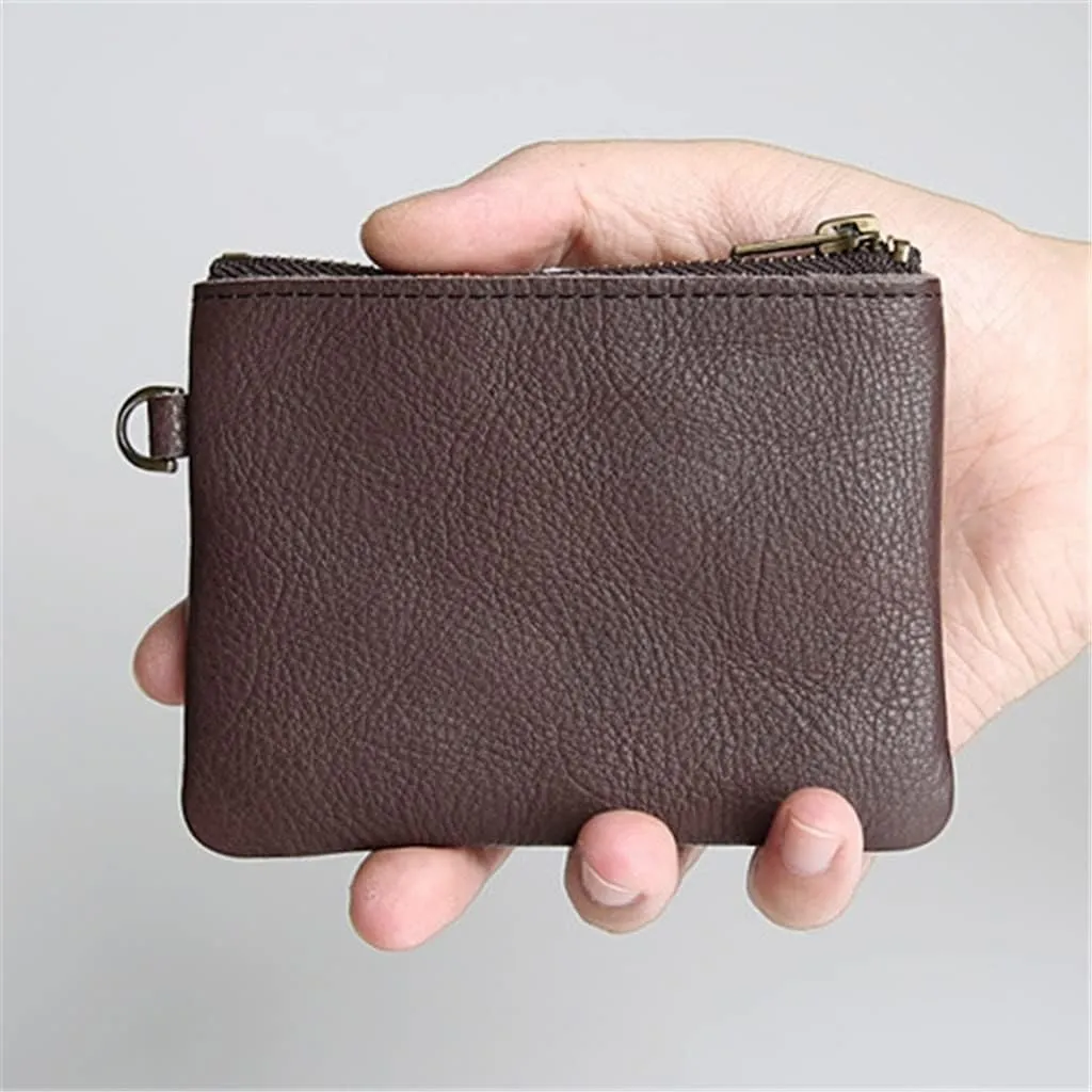 Vintage Casual Leather Wallet Men's Short Money Bag Layer Cowhide Zip Small Storage Bag