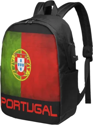 Vintage Portugal Portuguese Flag Laptop Backpacks Travel Backpack Casual Business Daypack Sport Rucksack Computer Bag Fits up to 17 Inch Notebook with USB Port