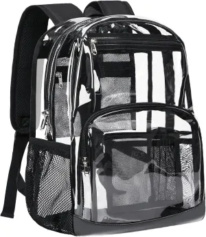 Vorspack Clear Backpack Heavy Duty - Large Transparent Bookbag for Adults, See Through Backpack for College, Work, Travel - Black
