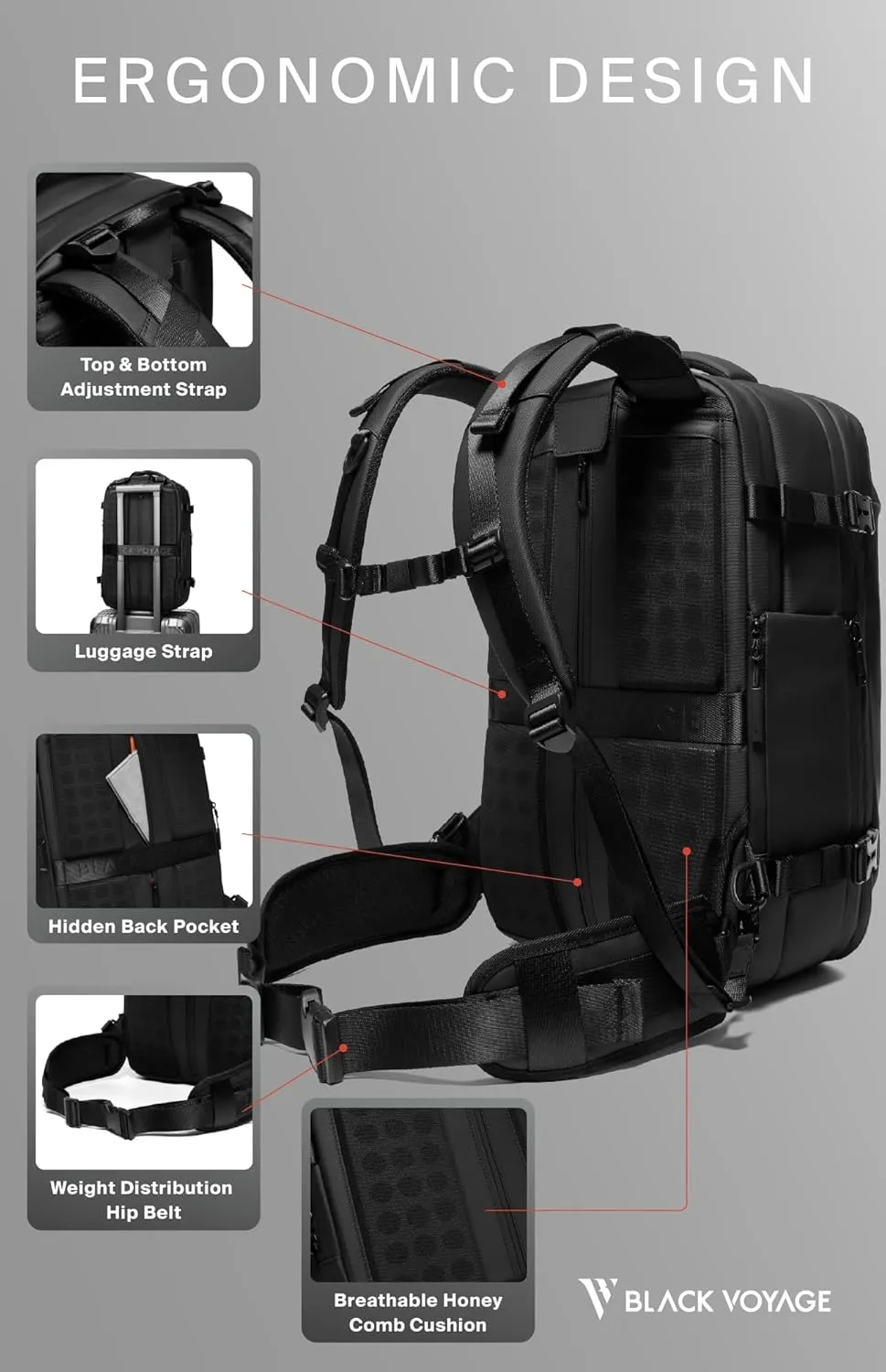 Vortex Vacuum Seal Travel Backpack 60L Exapandable Air Compression System Water Resistant TSA Lock Carry-On Suitcase Luggage Black Zephyr - Vacuum Pump Included