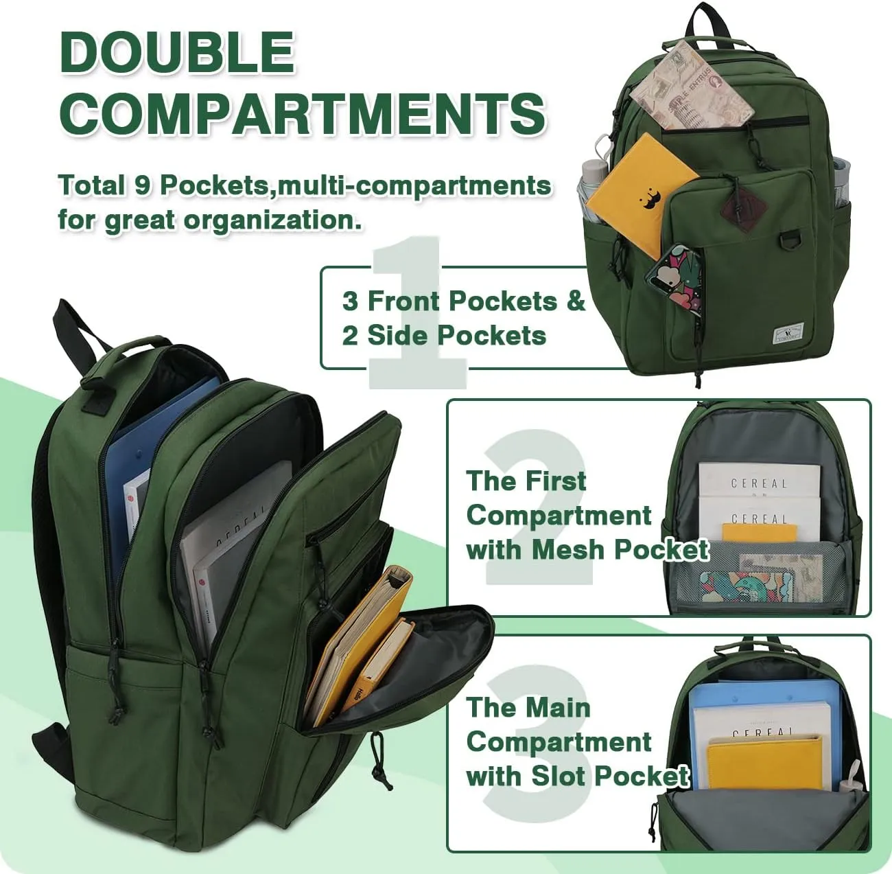 VX VONXURY School Backpack Water Resistant 15 Inch Boys Girls Bookbag Schoolbag Casual Daypack with Double Comparments