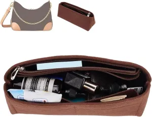 WADORN Purse Insert Organizer, Felt Tote Shaper Pouches Insert Divider Organizer Handbag Insert Bag in Bag for LV BOULOGNE Multi Pocket with Zipper for Underarm Bag Shaper, 3.5x9.8x3.9 Inch (Brown)