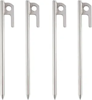 Wakauto 4pcs Stainless Steel Tent Stakes Pegs for Camping Ground Anchors Shaped Design for Gazebo Tents and Outdoor Activities