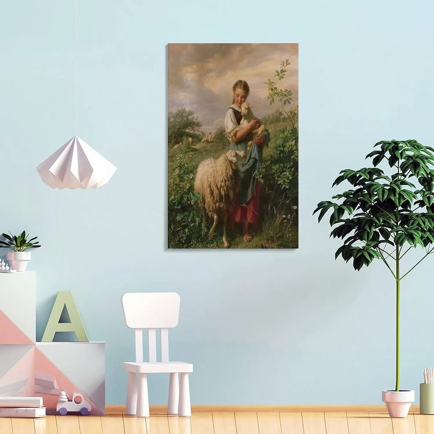 Wall Art Prints Johann Hofner The Shepherdess 1866 Oil Painting On Canvas Wall Art Paintings Canvas Wall Decor Home Decor Living Room Decor Aesthetic 24x36inch(60x90cm) Frame