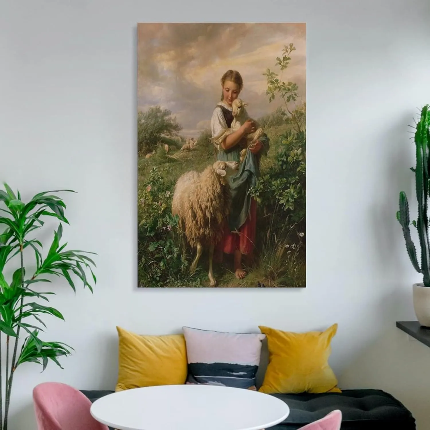 Wall Art Prints Johann Hofner The Shepherdess 1866 Oil Painting On Canvas Wall Art Paintings Canvas Wall Decor Home Decor Living Room Decor Aesthetic 24x36inch(60x90cm) Frame