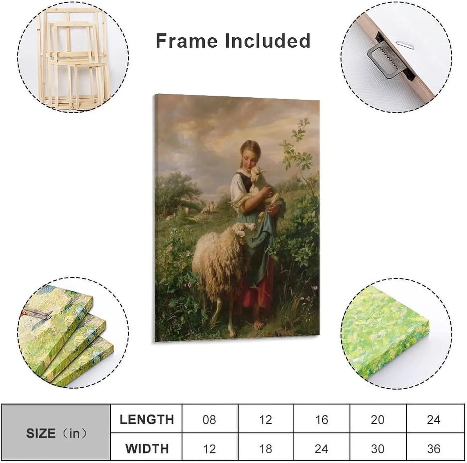 Wall Art Prints Johann Hofner The Shepherdess 1866 Oil Painting On Canvas Wall Art Paintings Canvas Wall Decor Home Decor Living Room Decor Aesthetic 24x36inch(60x90cm) Frame