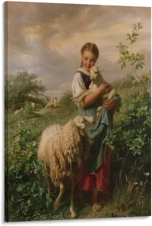 Wall Art Prints Johann Hofner The Shepherdess 1866 Oil Painting On Canvas Wall Art Paintings Canvas Wall Decor Home Decor Living Room Decor Aesthetic 24x36inch(60x90cm) Frame