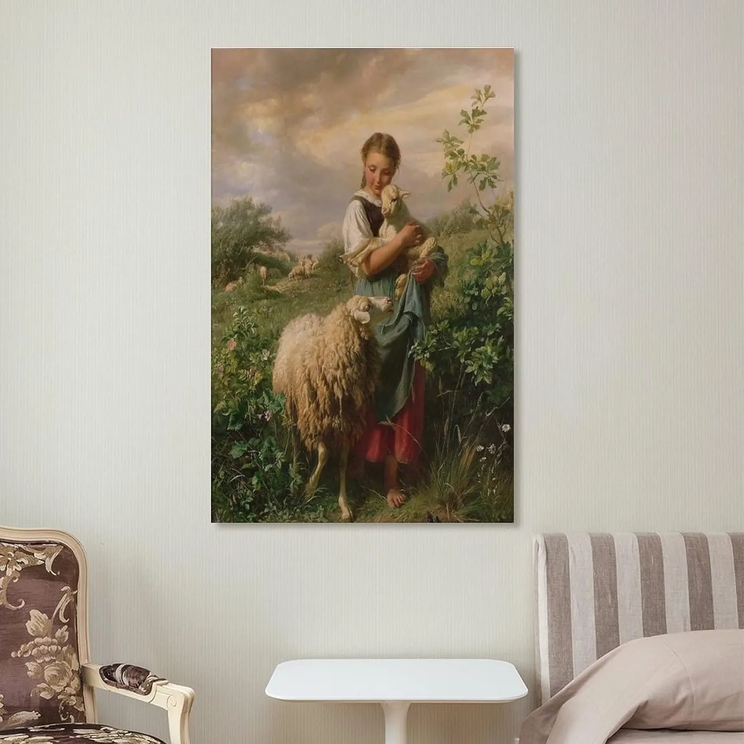 Wall Art Prints Johann Hofner The Shepherdess 1866 Oil Painting On Canvas Wall Art Paintings Canvas Wall Decor Home Decor Living Room Decor Aesthetic 24x36inch(60x90cm) Frame