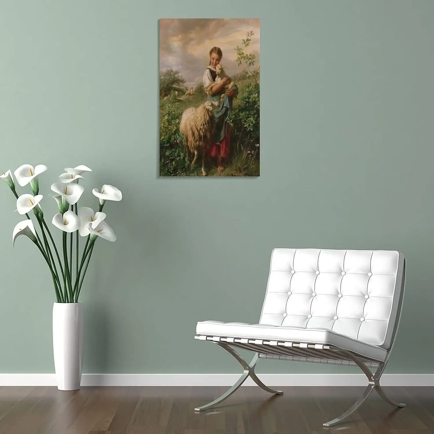 Wall Art Prints Johann Hofner The Shepherdess 1866 Oil Painting On Canvas Wall Art Paintings Canvas Wall Decor Home Decor Living Room Decor Aesthetic 24x36inch(60x90cm) Frame